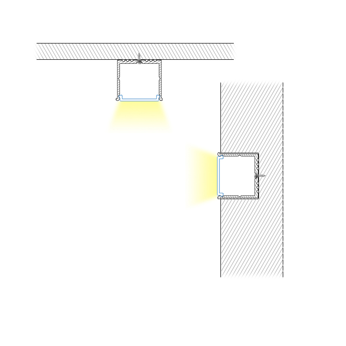 Square Aluminum LED Channel For 33mm Quad Row LED Tape Lights